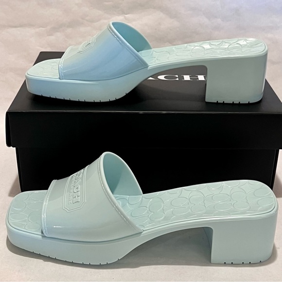 Coach Scarlett Rubber Block Heel Sandals Size 10 Sea Mist (Green/Blue) - Picture 6 of 13